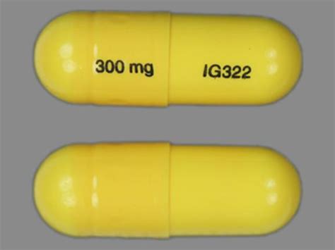 Further information. Always consult your healthcare provider to ensure the information displayed on this page applies to your personal circumstances. Pill Identifier results for "IG322 300 mg Yellow and Capsule/Oblong". Search by imprint, shape, color or drug name.