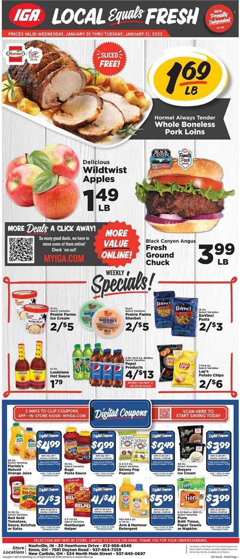 Iga weekly ad marietta ohio. The latest IGA weekly specials for this week is valid May 1 to May 7, 2024. The current IGA Ad 5/1/24 - 5/7/24 is available in tuscola il, billings mt, jasper indiana, hodgenville ky, elgin sc, and other locations. Don't forget to view IGA Weekly Flyer near you, valid from May 1 - 7, 2024. 