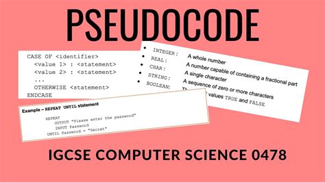 Igcse computer science pseudocode guide.  Learn to DECLARE variables, arrays, i...