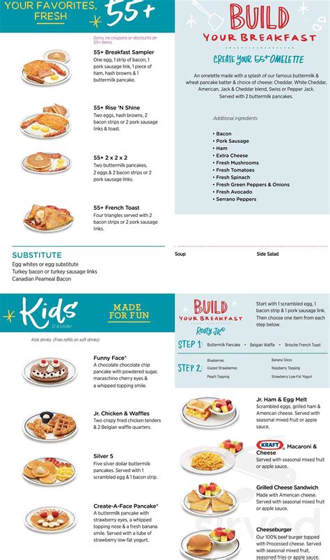 Take care of your appetite and your diet with IHOP’s Simple & Fit menu of under-600 calorie meals that star Belgian waffles, blueberry pancakes, veggie omelets and grilled chicken. Find meals the kids will love – IHOP turns out smiley-face pancakes, mini burgers, grilled cheese sandwiches and little ice cream sundaes. .... 