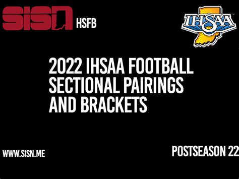 Sectional football champions will be crowned Friday night. See which Indiana teams lifted trophies and still have a path to Lucas Oil Stadium. ⬤EDITOR'S NOTE: CLICK HERE FOR UPDATED REGIONAL PAIRINGS. IHSAA football: Sectional championship week by the numbers from No. 1 to 48. CLASS 6A. Sectional 1. Crown …. 