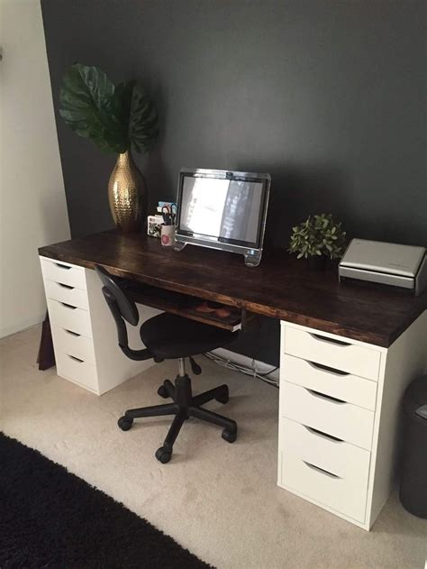 Ikea desk with alex drawers. Step by step instructions on Ikea Alex desk built-in hack · Assemble Alex drawer unit · DIY custom wood table top for Ikea Alex desk · Attach Alex drawers to&n... 