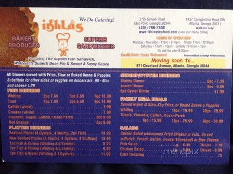 Ikhlas seafoods and pastries menu. Ikhlas Seafood and Pastries - 871 Cleveland Ave; ... East Point, GA 30344. Orders through Toast are commission free and go directly to this restaurant. Call. Hours. 
