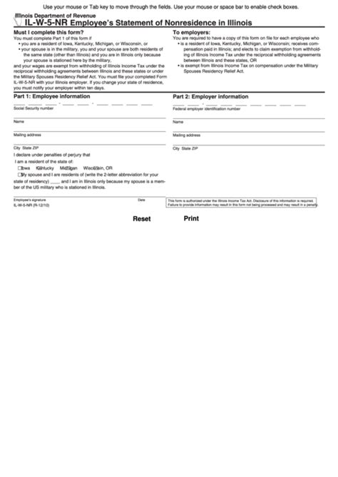 Illinois Form IL-W-5-NR (Employee