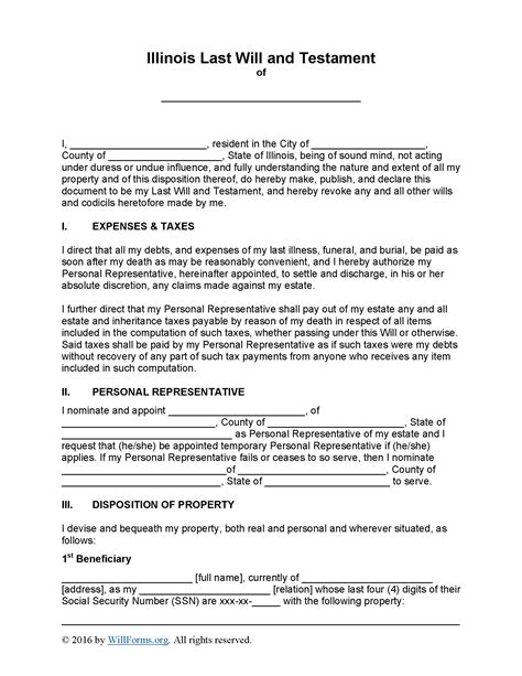 Illinois Last Will And Testament Form Will Forms Will Forms