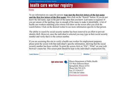 Illinois cna registry phone number. idph. m.  dph.  CT.  To check Mail...