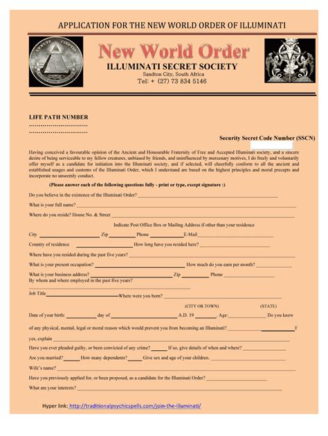 Illuminati order membership application form