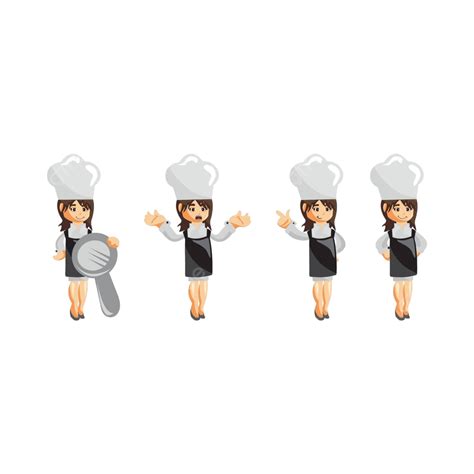 Illustration Set Of Pose Templates For A Female Chef Mascot Character
