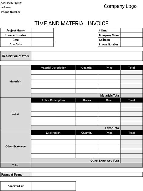 Image Result For Time And Material Template Invoice Template Templates Templates Free Design
