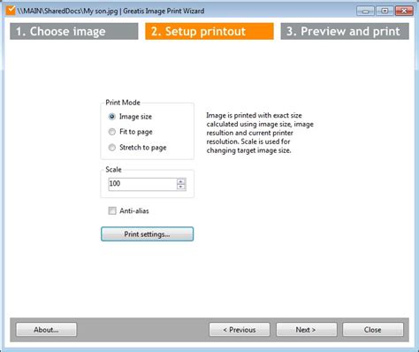 Image print utility with multiple pages support Image Print Wizard