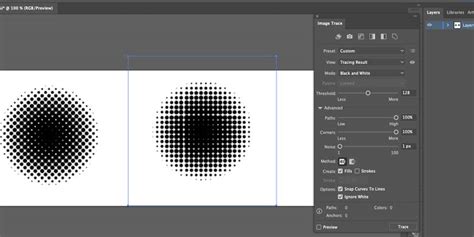 Image trace halftone illustrator.  Go to Windows > Image Trace and under Ad...