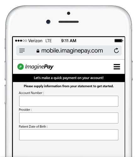 Imagine pay. Designed with time-of-service in mind, ImaginePay™ makes payment transactions easy and convenient for both provider and patient. Simple Patients pay their medical bills in 5 simple steps: Providing basic information to retrieve a provider balance, selecting the amount they wish to pay, how they would like to pay, entering their billing ... 