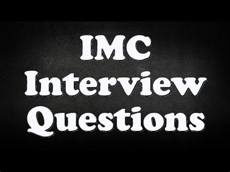 Imc interview. IMC Video Interview. 1-way interview asking behavioral **and** technical questions. What kind of technical questions do they ask? Should be clear, this is for SWE 2021 intern. So basic stuff like, what's the time complexity of popping a stack, what would you use to design a file system? Any leetcode style questions? 