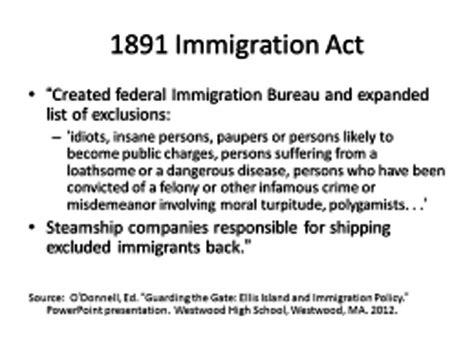 Immigration Act of 1891 - Immigration History