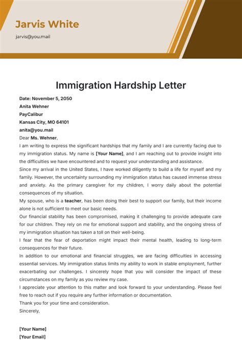 Immigration hardship letter for a friend sample.  This customizable,downloadab...