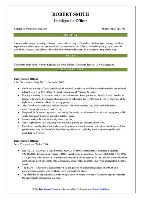 Immigration officer Resume Sample CV Owl