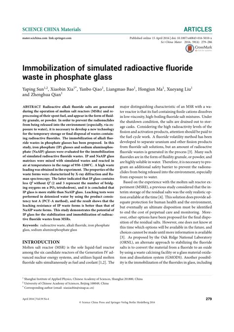 Immobilization of simulated radioactive fluoride waste in …