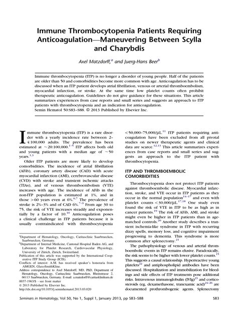 Immune Thrombocytopenia Patients Requiring