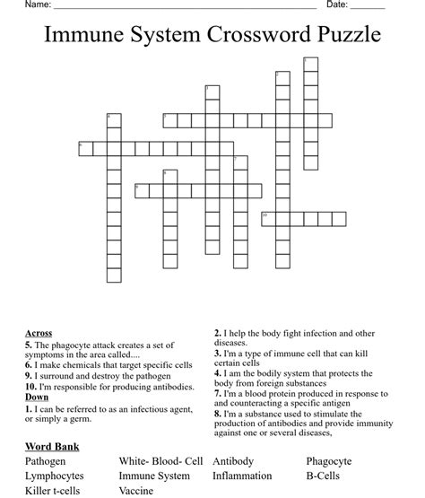 Immune crossword clue. Crossword puzzles can be fun, challenging and educational. They’re equally good for kids learning how to spell, for adults wanting to stimulate their mind, or for senior citizens l... 