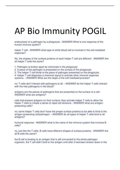 Immunity Ap Bio Pogil Answer Key