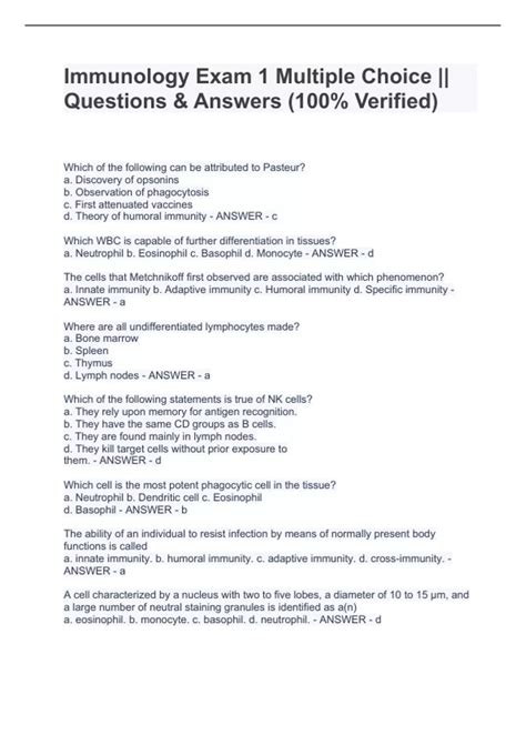 Immunology Multiple Choice Questions With Answers