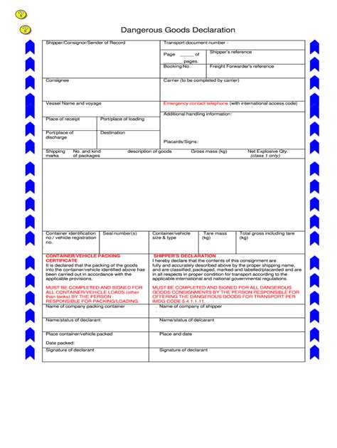 Imo Dangerous Goods Declaration Form Excel Form Resume Examples 