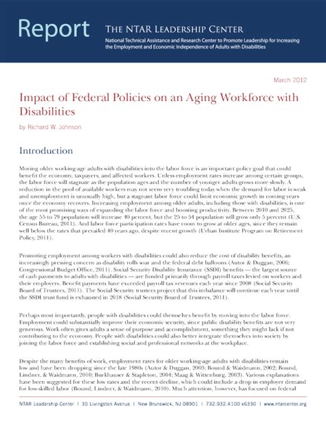 Impact of Federal Policies on an Aging Workforce with Disabilities 20 