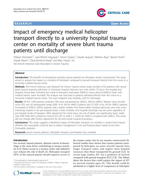 Impact of emergency medical helicopter transport directly to a ... - PubMed