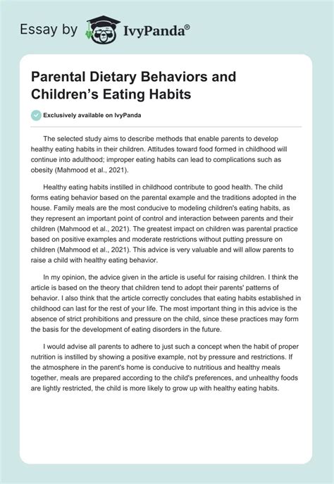 Impact of hospitalisation of children on parental dietary habits: a ...