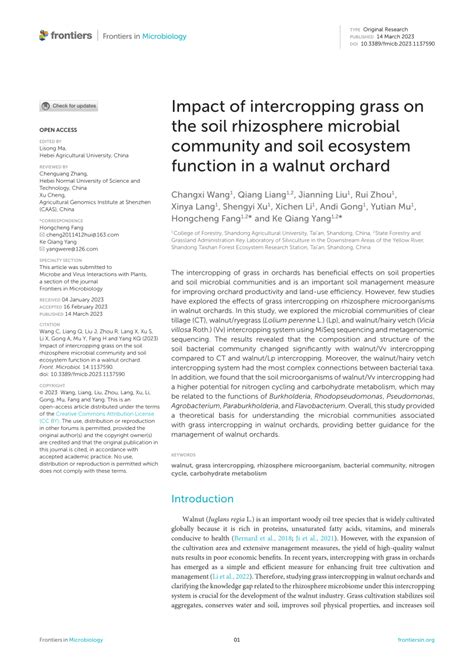 Impact of intercropping grass on the soil rhizosphere microbial ...