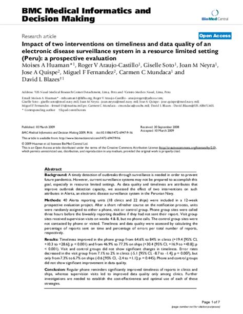 Impact of two interventions on timeliness and data quality of an ...