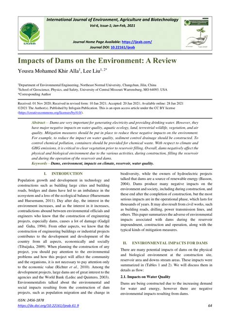 Impacts of Dams On The Environment: A Review PDF - Scribd