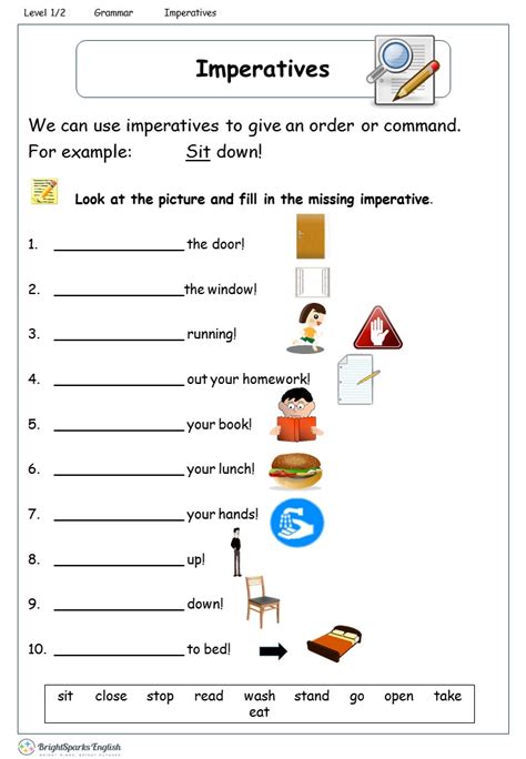 Imperative Sentences Worksheet for English Lessons