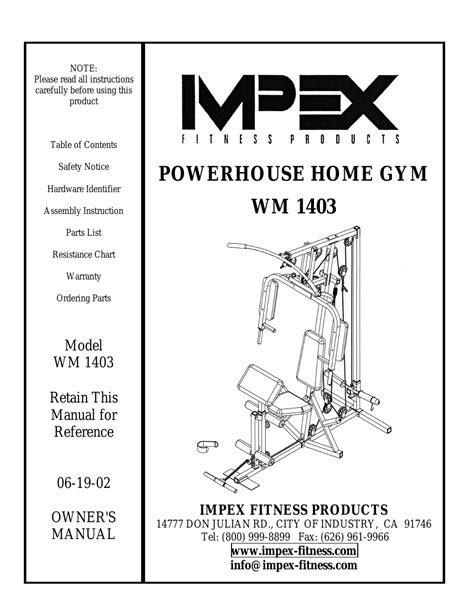 Impex powerhouse fitness exercise machine manual. - Los serranos (descobrim el pais valencia).