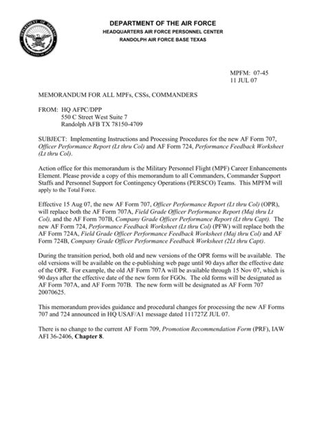 Implementation Instructions For New OPR & PFW