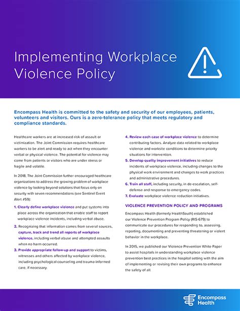 Implementing a Workplace Violence Policy Health Connect