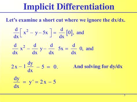 Implicit differentiation. A curve has implicit equation x y y y x xy3 3 2+ + + − = +3 3 6 50 2 . Find an equation of the normal to the curve at the point P(4,2). x y= 2 Question 6 A curve is described by the implicit relationship 4 3 21x xy y2 2+ − = . Find an equation of the tangent to the curve at the point (2,1). 4 19 42y x+ = 