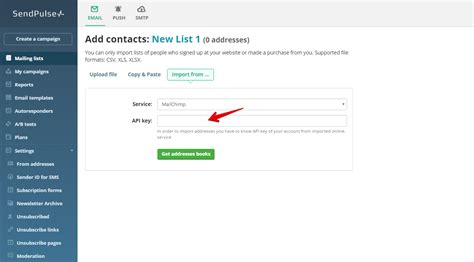 Import Email Contacts from Mailchimp SendPulse
