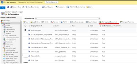 Import of solution fails due to missing components