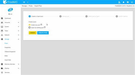 Import zfs pool freenas.  This window lists all pools and datasets currently on ...