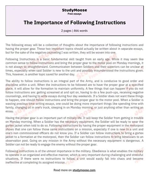 Importance of following orders - Free Essay Examples Database