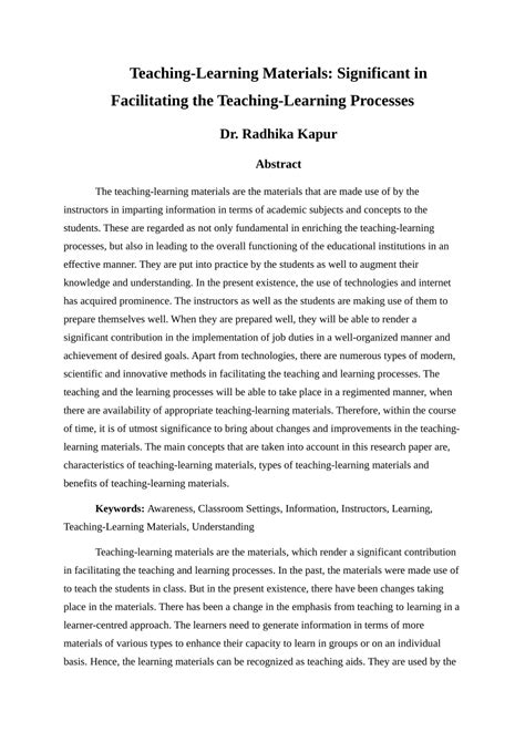 Importance of teaching learning materials pdf.  Importance, consequence, significance, mome...