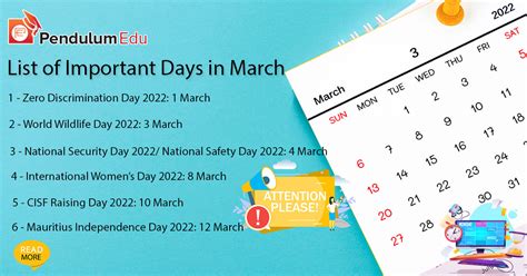 Important Days in March - NCERT CLASS