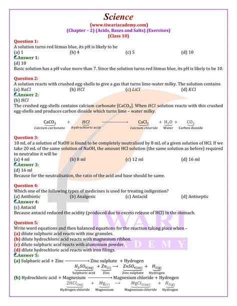 Important Questions Class 10 Science Chapter 2 Acids, Bases and …