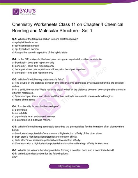 Important Questions for Class 11 Chemistry Chapter 4 - BYJUS