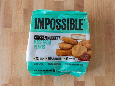 Impossible chicken. Impossible Chicken Nuggets are made with a blend of plant-based ingredients, many of which you'll recognise from other Impossible™ products. Some of the key players are: Soy protein, to deliver that meaty bite and essential nutrition; Sunflower oil, to make them juicy; Wheat flour, to create that crispy breadcrumb coating 