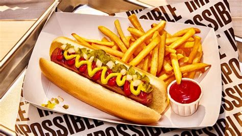 Impossible hot dog. Mar 8, 2024 · Step one: Gather all the usual components of meat – protein, fat, minerals, carbs and water – but from plants. Step two: Apply heat, cooling and pressure to the proteins. Step three: Bite into a better meal. Yeah, … 