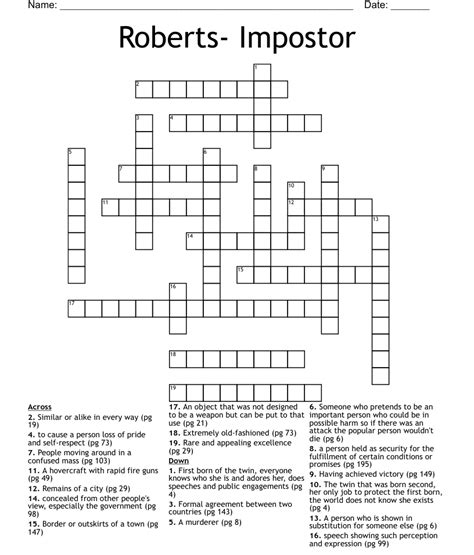 Imposter crossword clue. The Crossword Solver found 30 answers to "not real imposter", 8 letters crossword clue. The Crossword Solver finds answers to classic crosswords and cryptic crossword puzzles. Enter the length or pattern for better results. Click the answer to find similar crossword clues . Enter a Crossword Clue. 