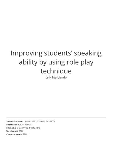 Improving Speaking Ability Using Role Playing Technique