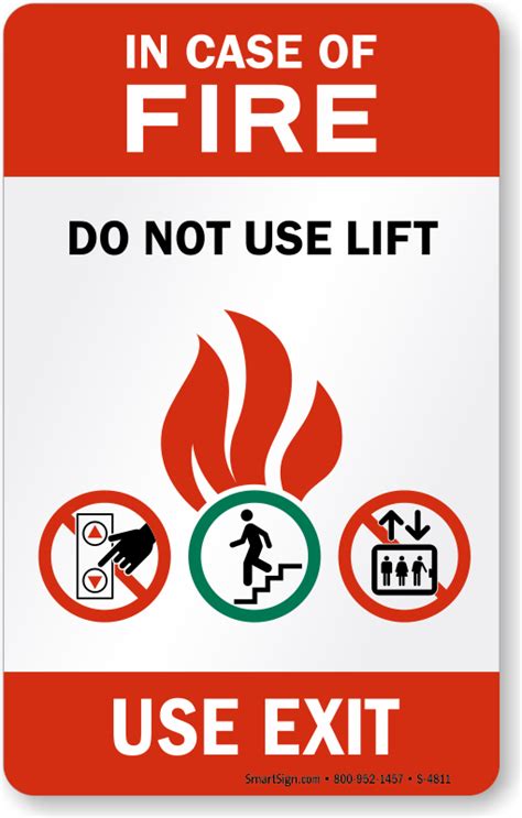 In Case of Fire, Do Not Use Lift, Use Exit Sign, SKU: S-4811